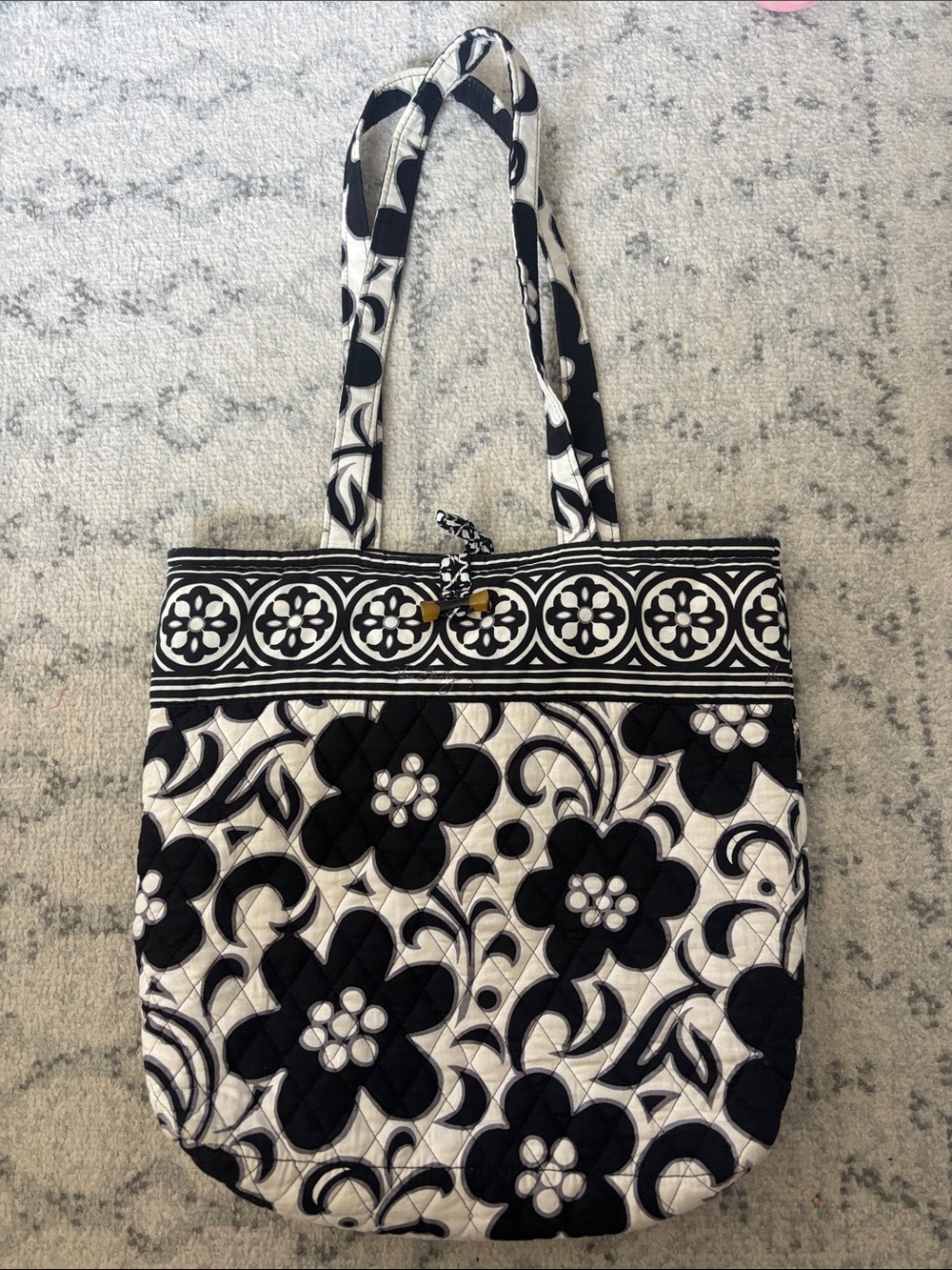 Vera Bradley Black and White Floral Quilted Tote Bag